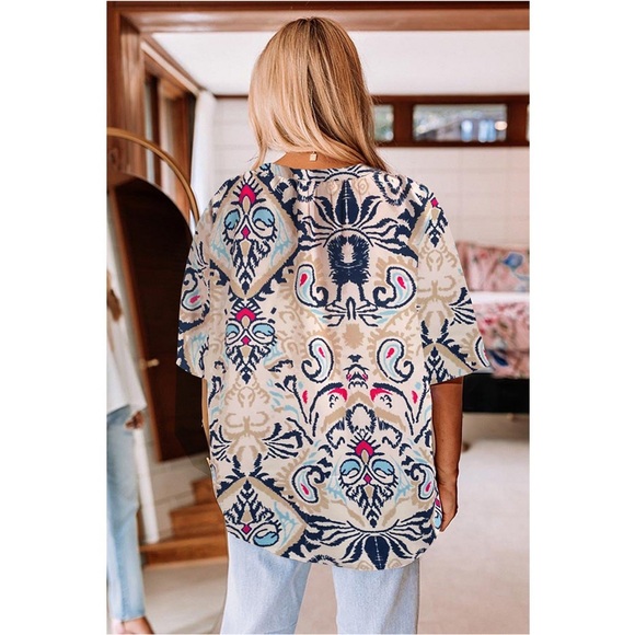 Bohemian Print V-Neck Top - Picture 3 of 6